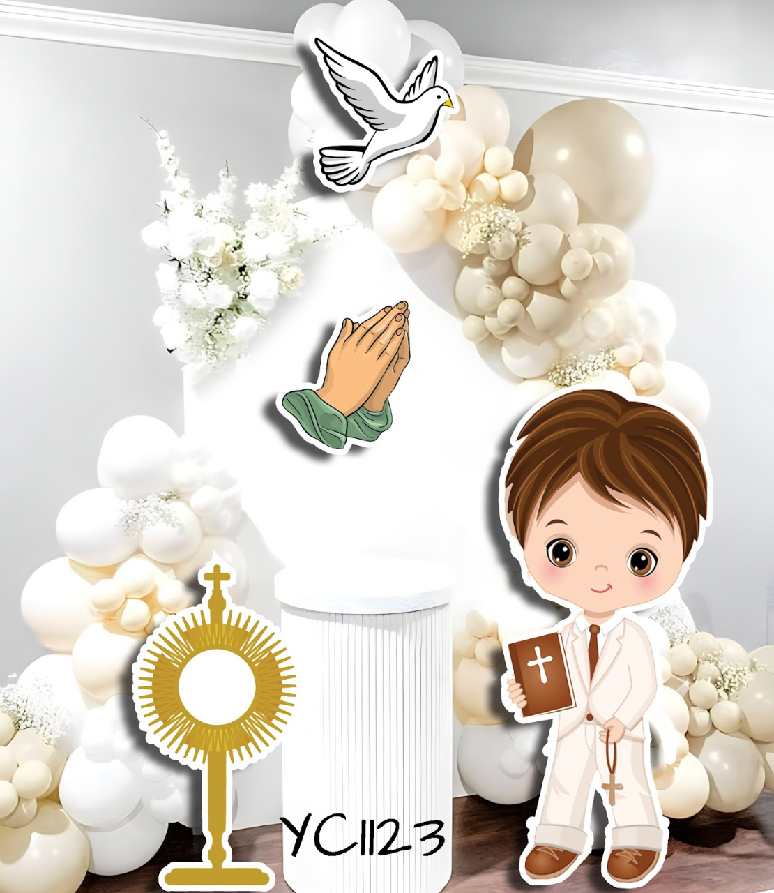 YC1123 Comunion Bautizo Cruz God QS