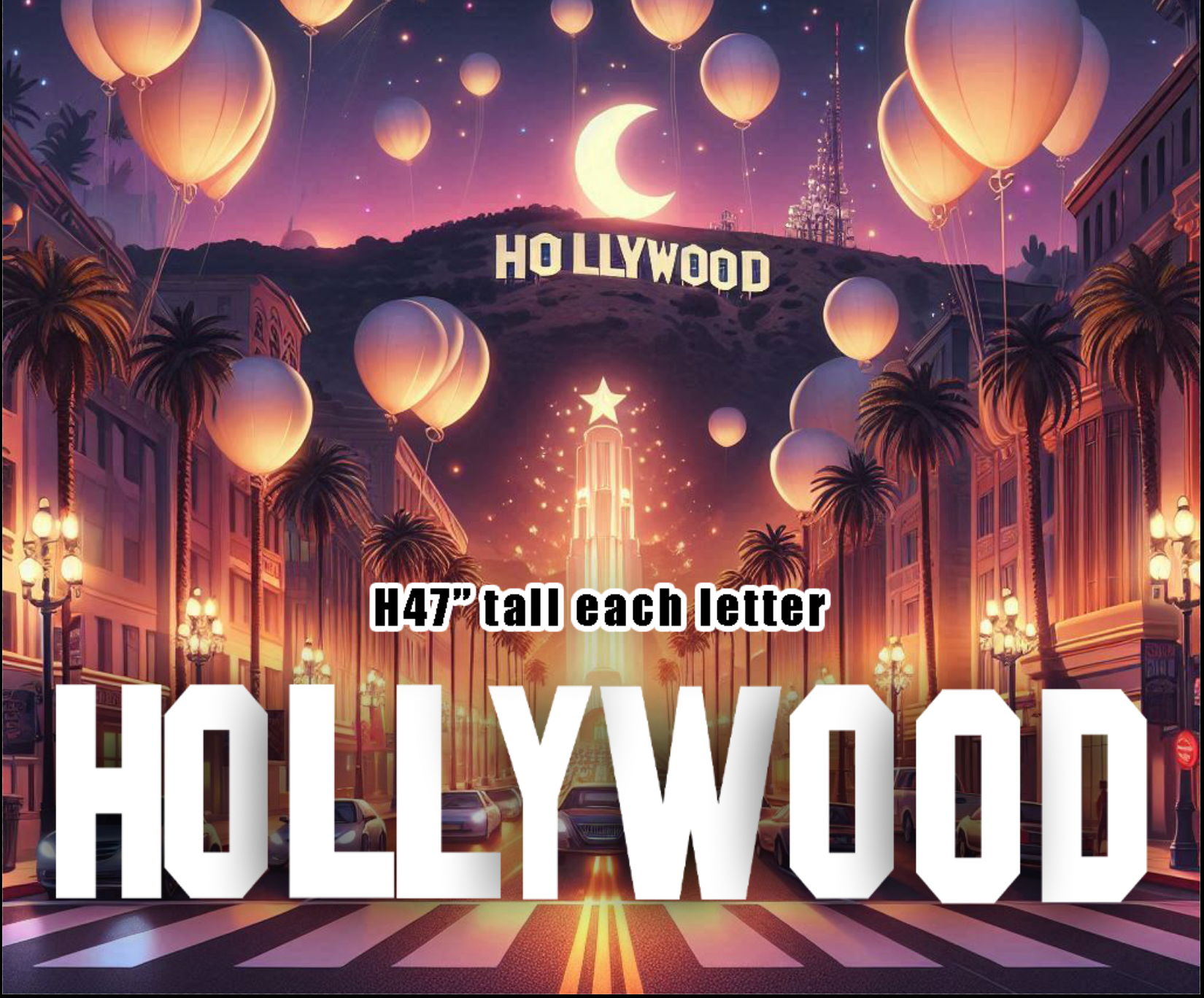 UP2109;2110;2111 White 4ft tall MOVIE HOLLYWOOD letters