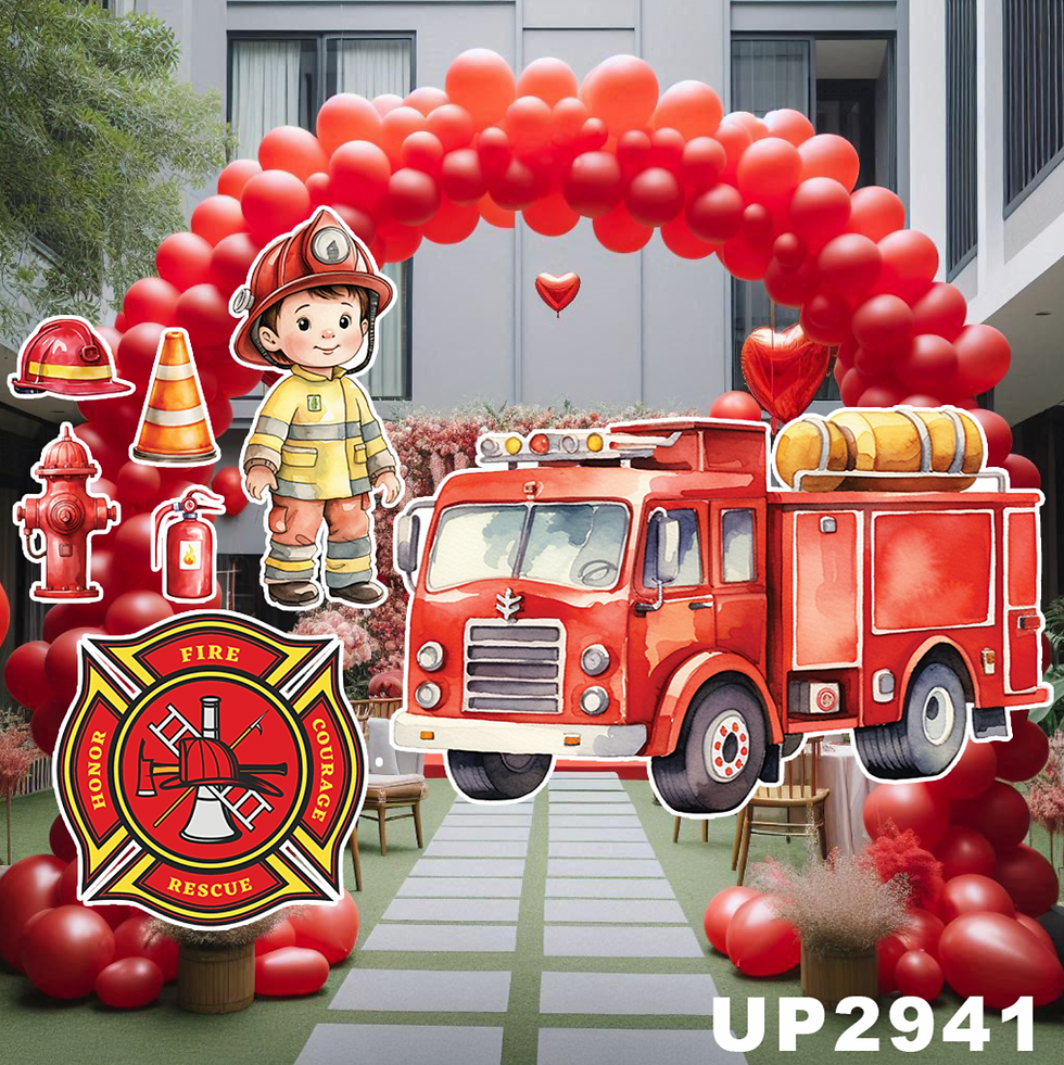 UP2941FS(SB) Watercolor FIREFIGHTER kid and firetruck
