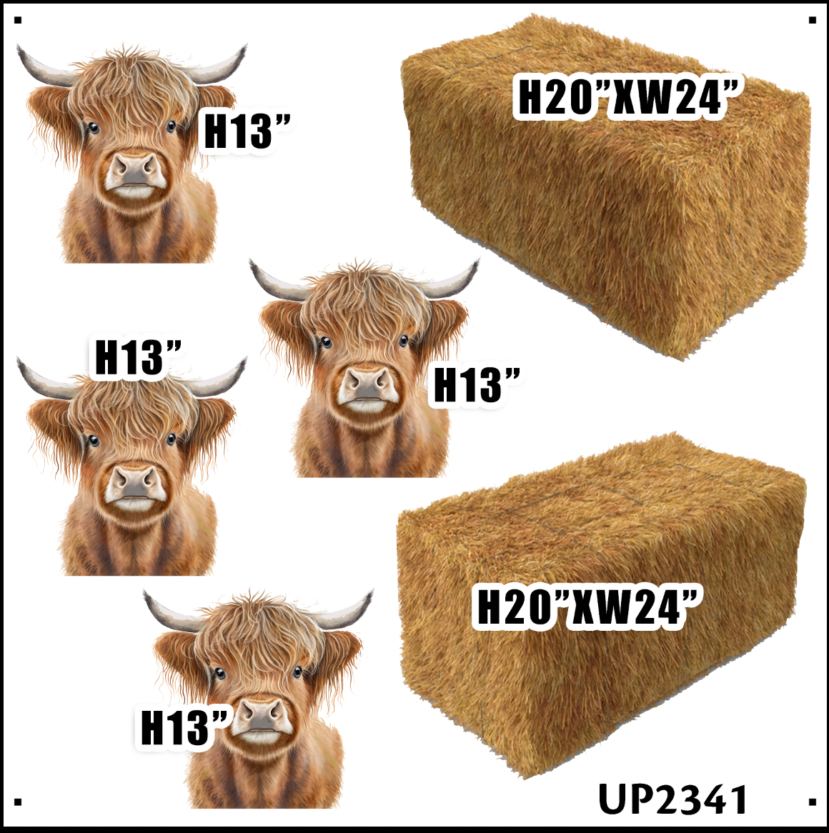 UP2341HS WESTERN ANIMALS HIGHLAND COWS AND HAY BALES MM