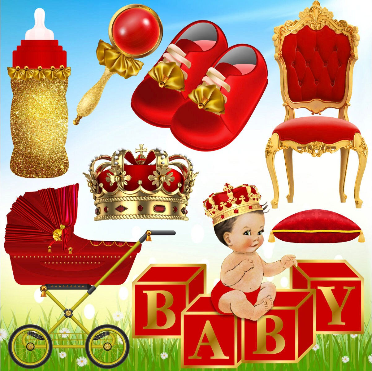 Yard Card Lawn Decor: Royal Baby Red and Gold Princess RA195