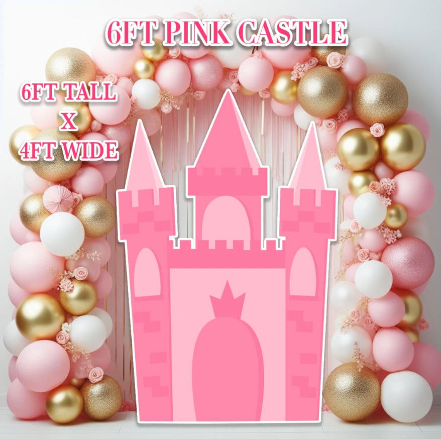 D595QS3 6FT pink castle, Castle party cutout, Castle party prop