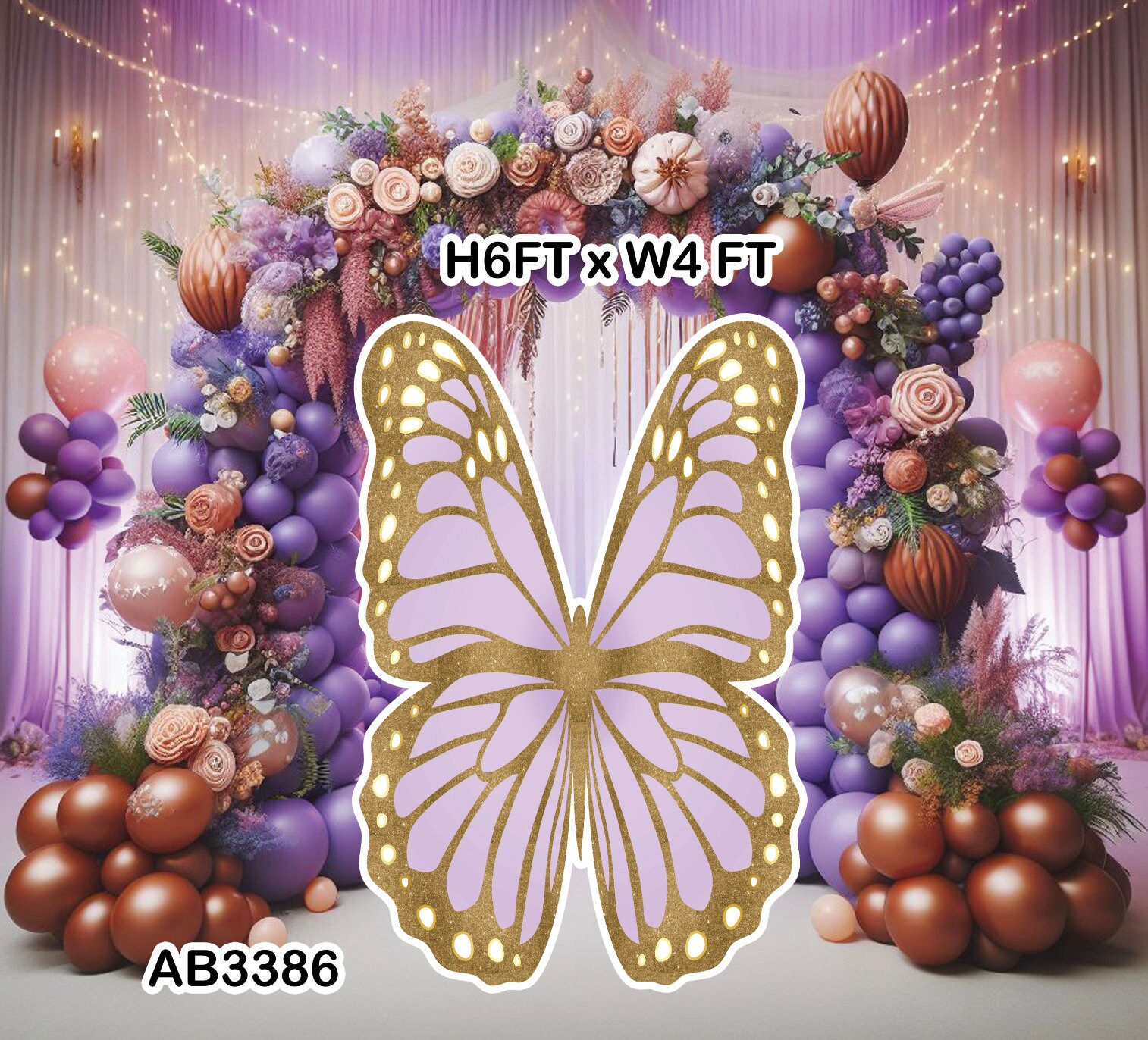 AB3386(SB Gold  lilac purple 6x4 ft giant butterfly backdrop