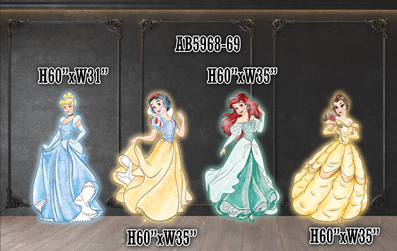 AB5968-69FS 5FT Watercolor princess belle, ariel, snow white, Cinderella sb