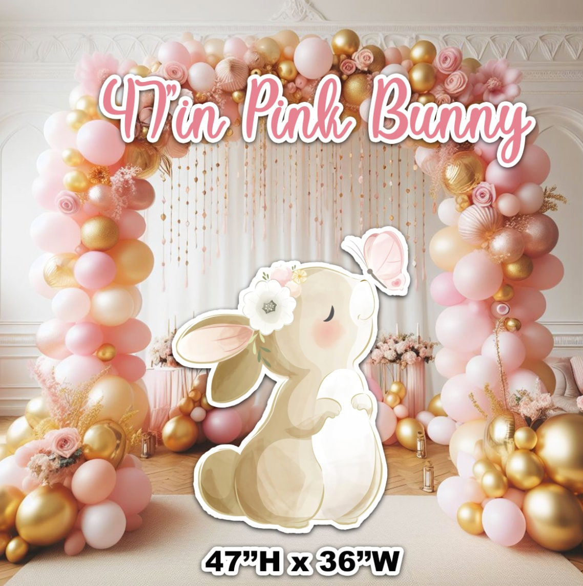 D478 HS 4FT Bunny party cutout, Pink Bunny Party Props