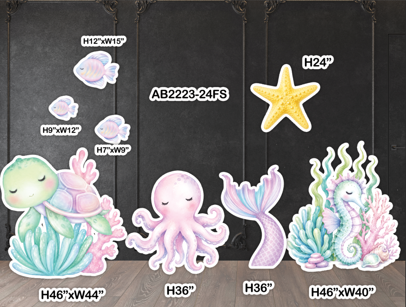 AB2223 AB2224 FS Under the sea animals pastel colors corals seaweeds sb