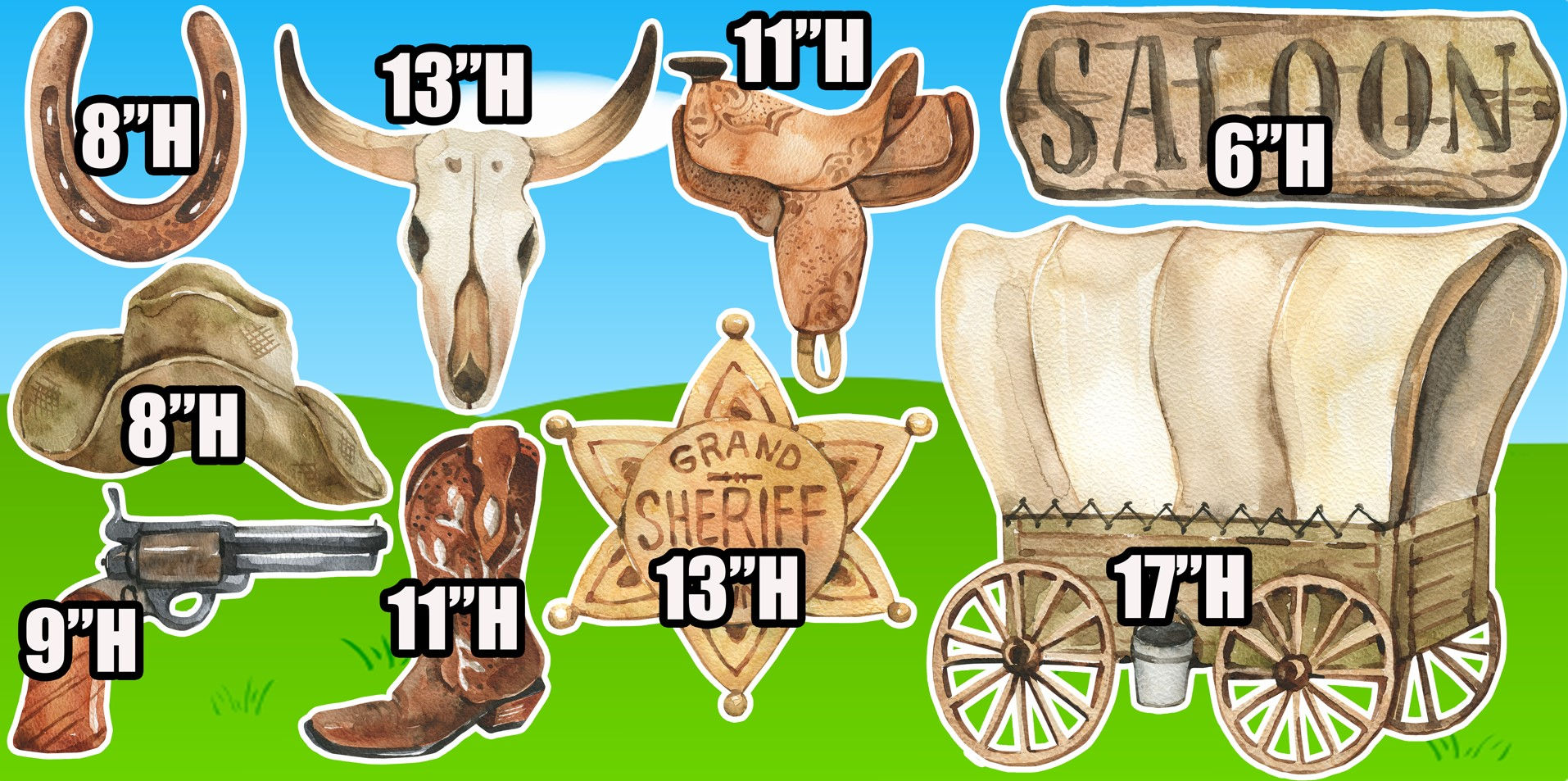 YC365QS COWBOYS WESTERN watercolor props