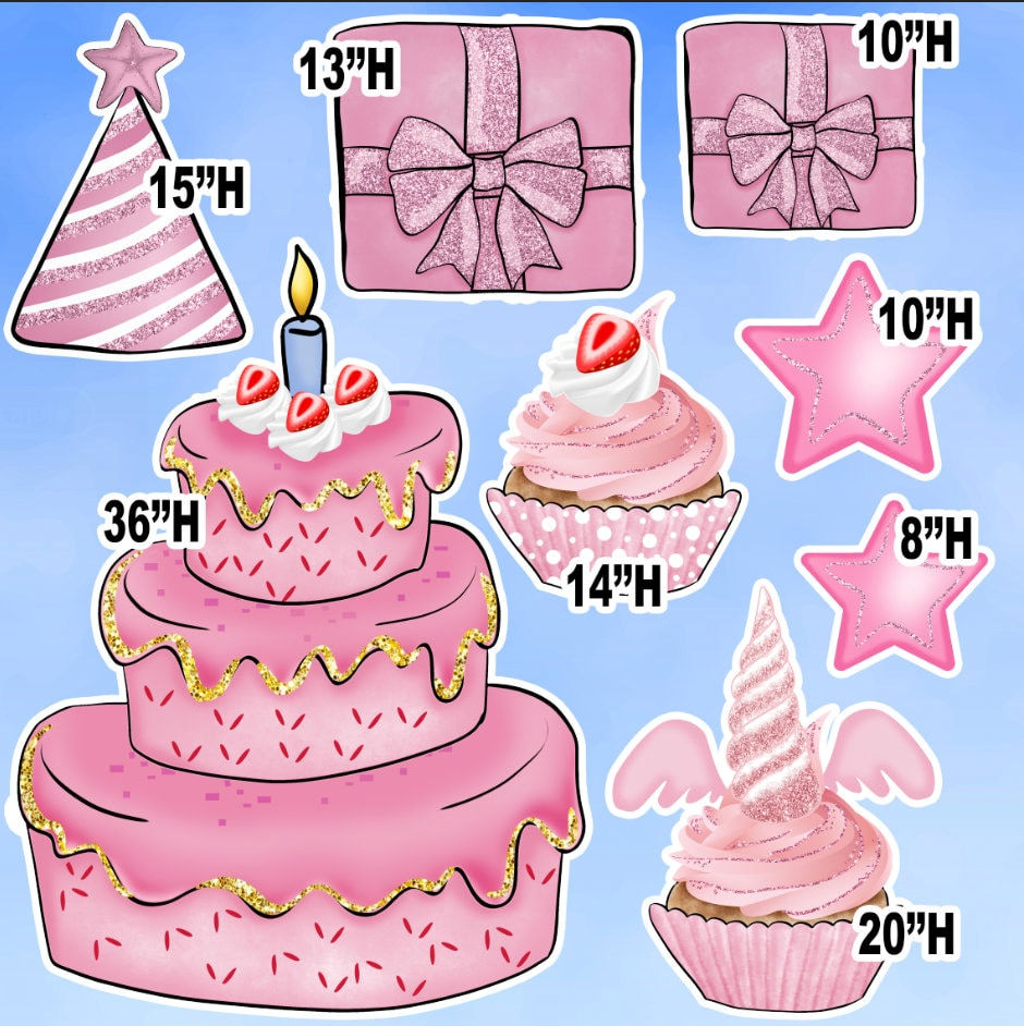 D280 HS Birthday Glitter Theme, Glitter Pink Birthday Party Props
