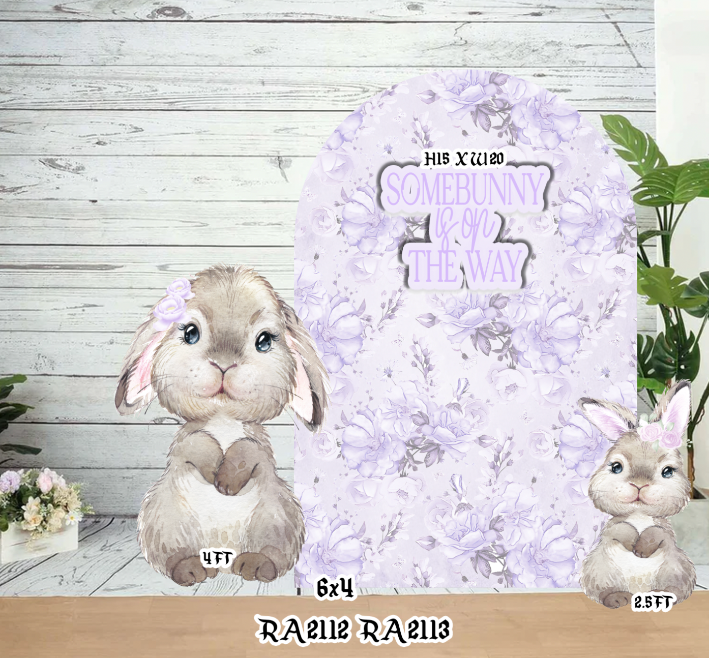 RA2112 -SB RA2113 HS  Purple Flower Panel Bunny "Somebunny is on the way "