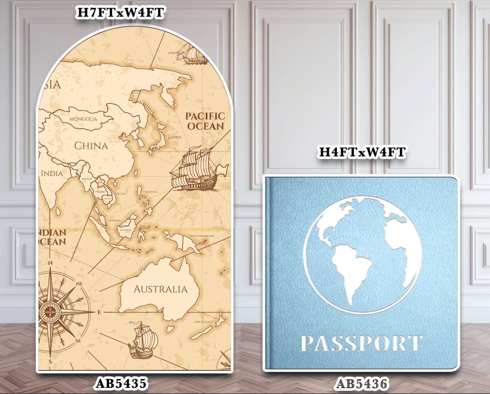 AB5435-6(SB) 4x7 Vintage antique Map Panel Travel around the world passport