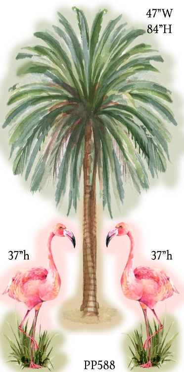 Thumbnail: PP588(SB)   7 Ft tall Palm tree and flamingos  summer tropical ocean  vibes