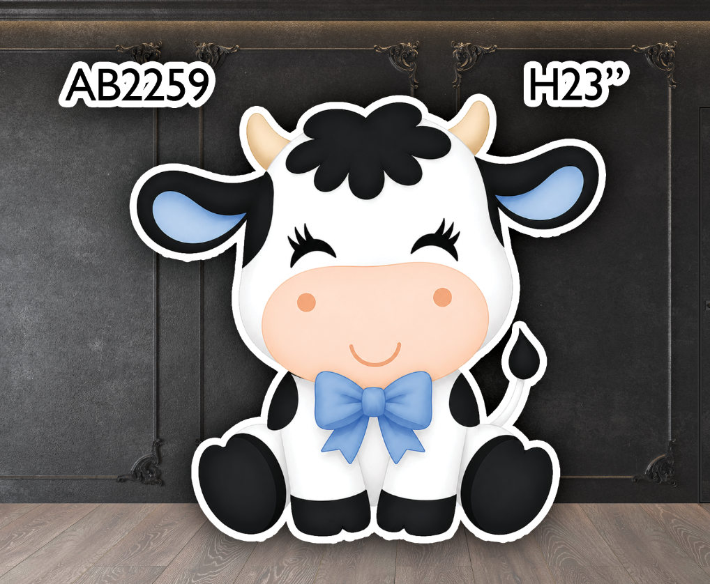 AB2259QS Blue cute cow with bow farm animals coquette western farm animals