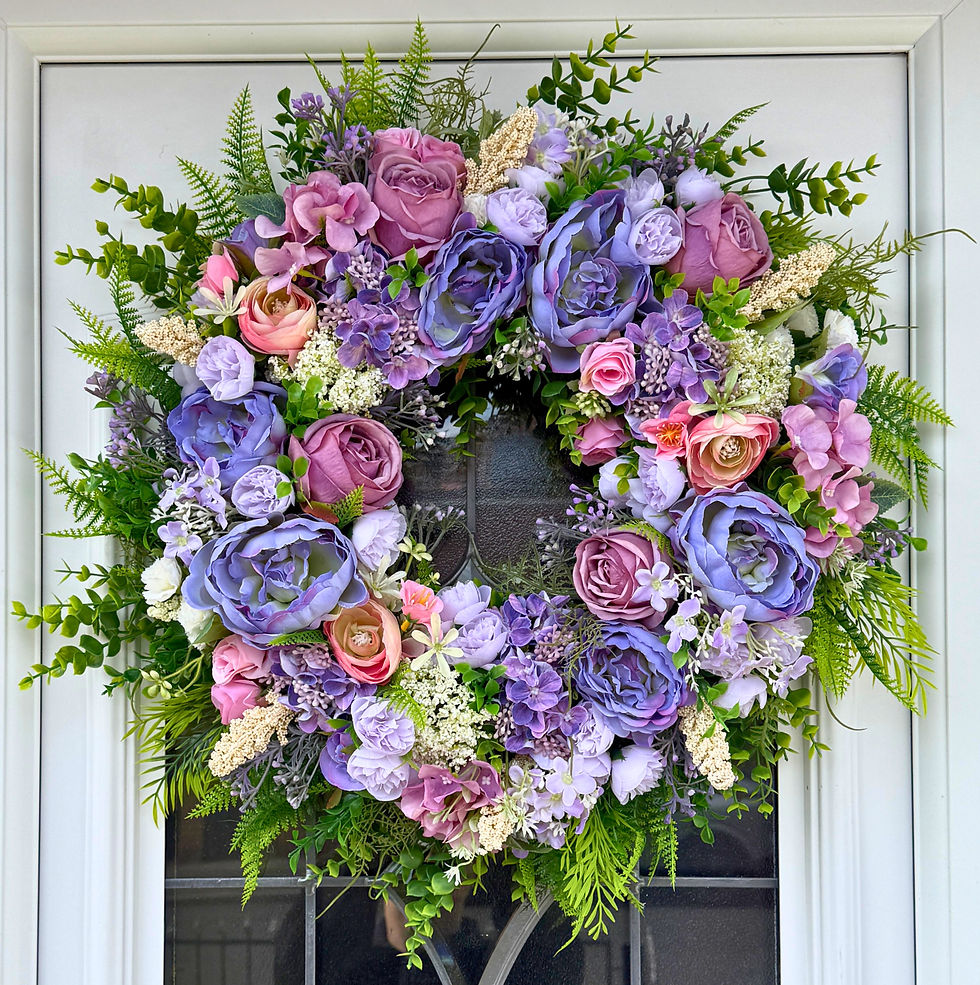 Thumbnail: Lilac and Pink Floral Wreath - 55 cm