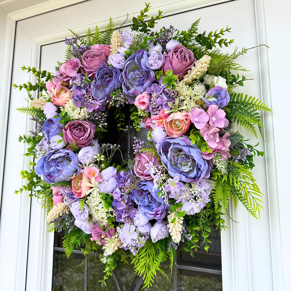 Thumbnail: Lilac and Pink Floral Wreath - 55 cm