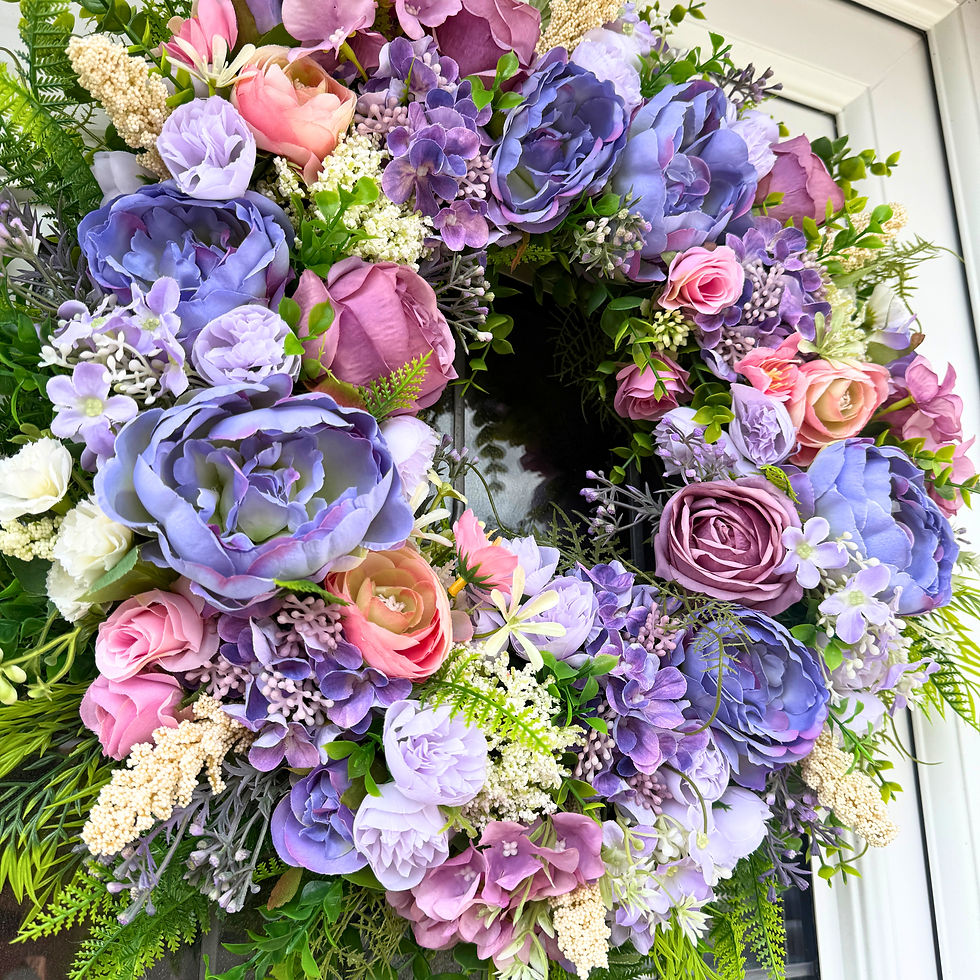 Thumbnail: Lilac and Pink Floral Wreath - 55 cm
