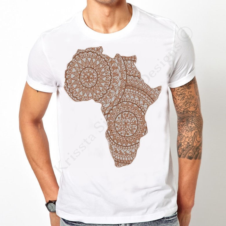 Thumbnail: Mandala style African continent redwork machine embroidery design