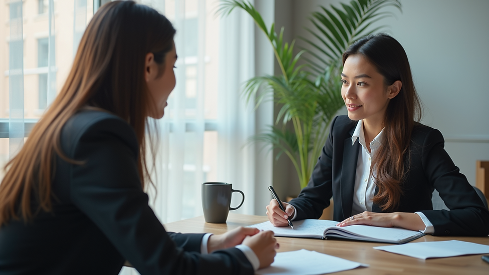 Eye-level view of a travel advisor discussing plans with a client
