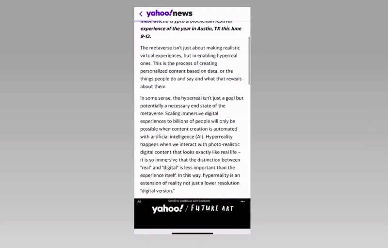 Scroll to reveal Yahoo Event creative