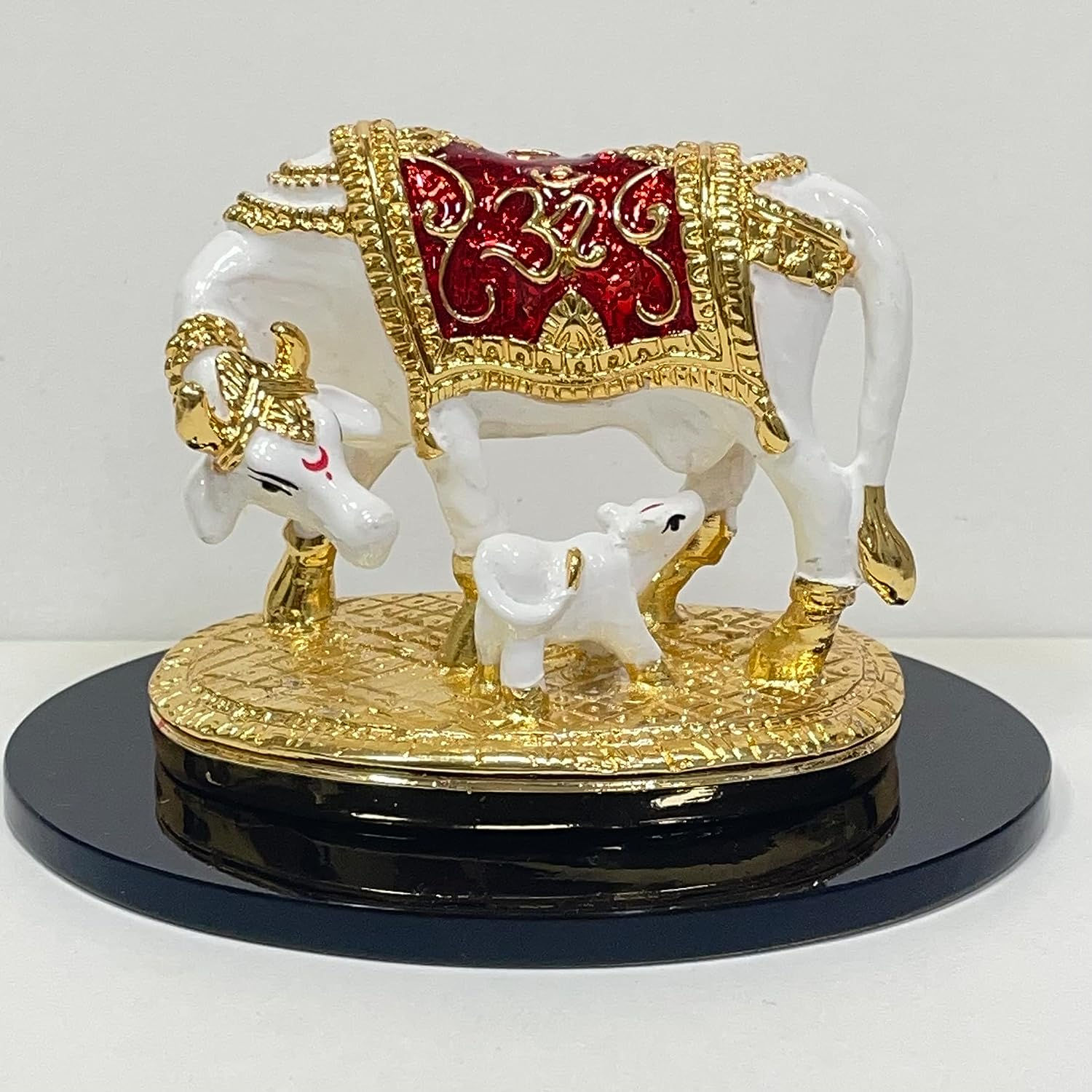 Shree Kreations Gold Plated Kamadhenu Cow With Calf Idol-3 Inches