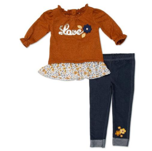 Brand New With Tag Little Lass Toddler Girls 2 Pc Leggings Set - Brown