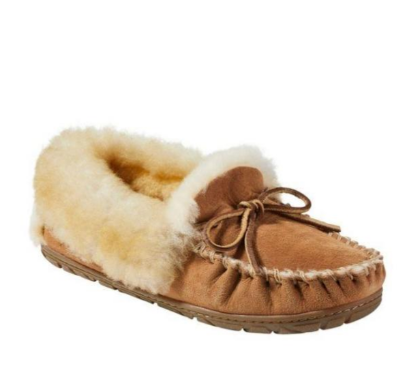 See L.L.Bean Wicked Good Genuine Shearling Moccasin Slipper In Brown,