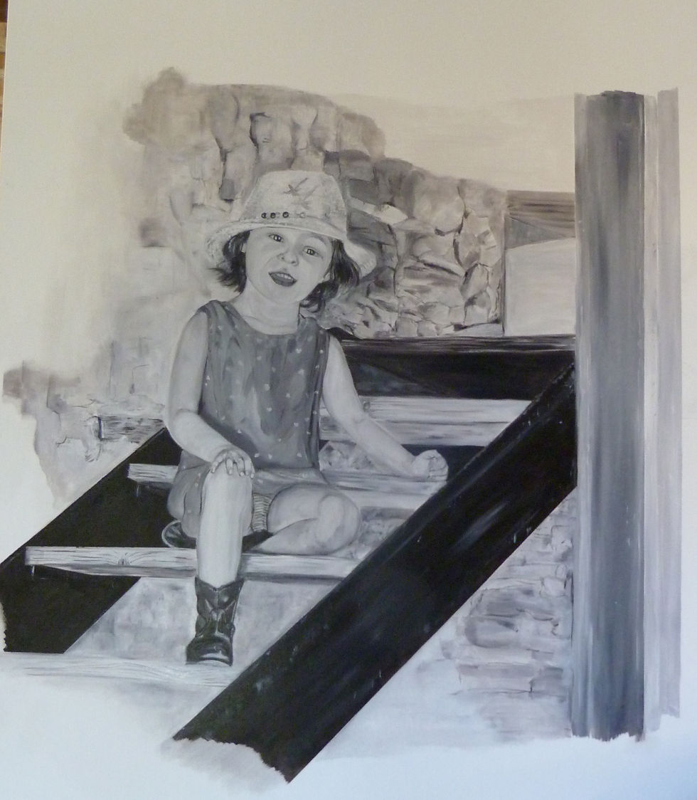 Soline dans les escaliers 2015 huile