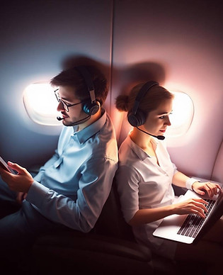 Bird's-eye view, volumetric lighting, smooth gradient color transition.  A male and a fema