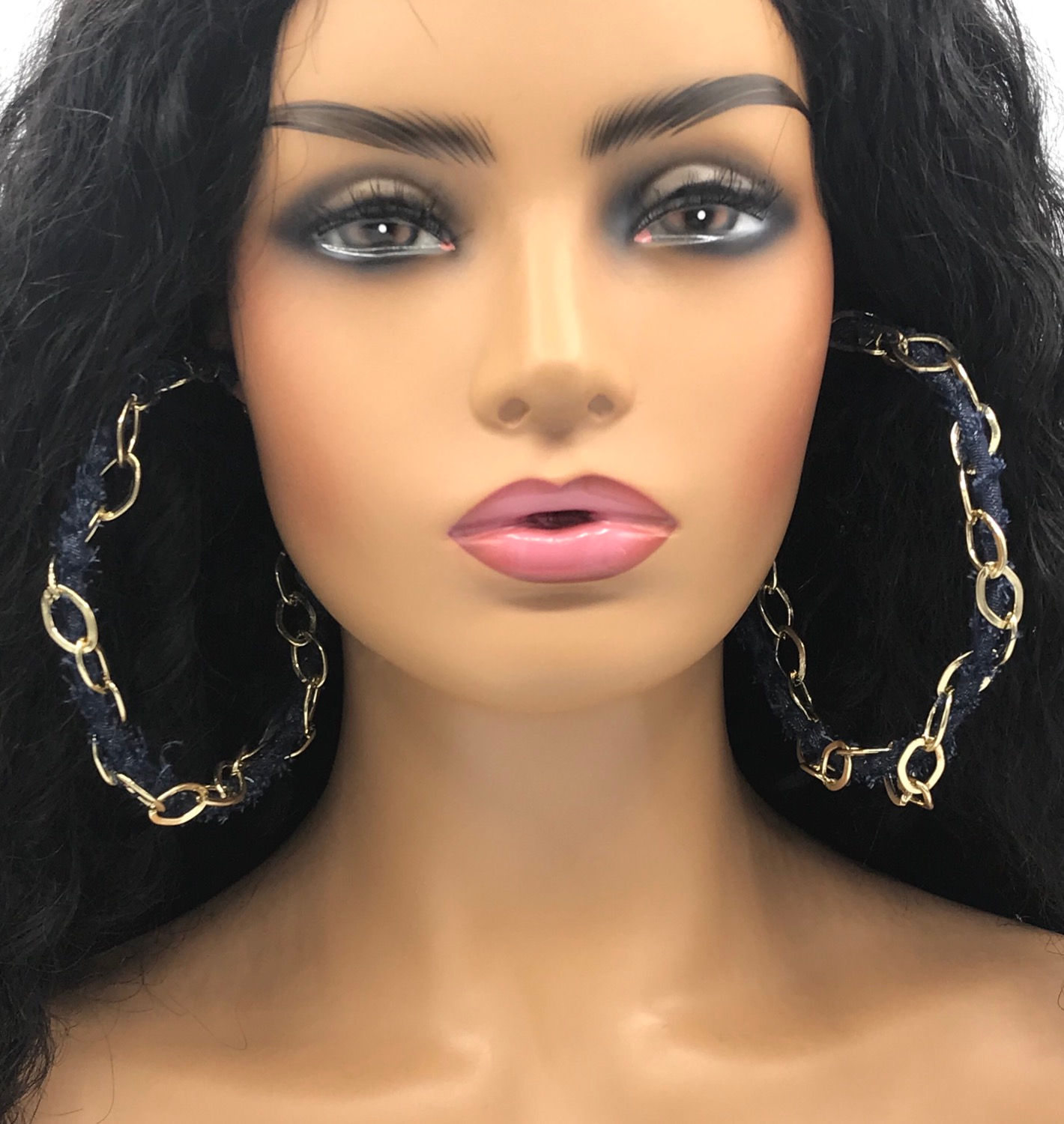 "Dani Leigh" Denim Hoops (Dark Blue Denim)