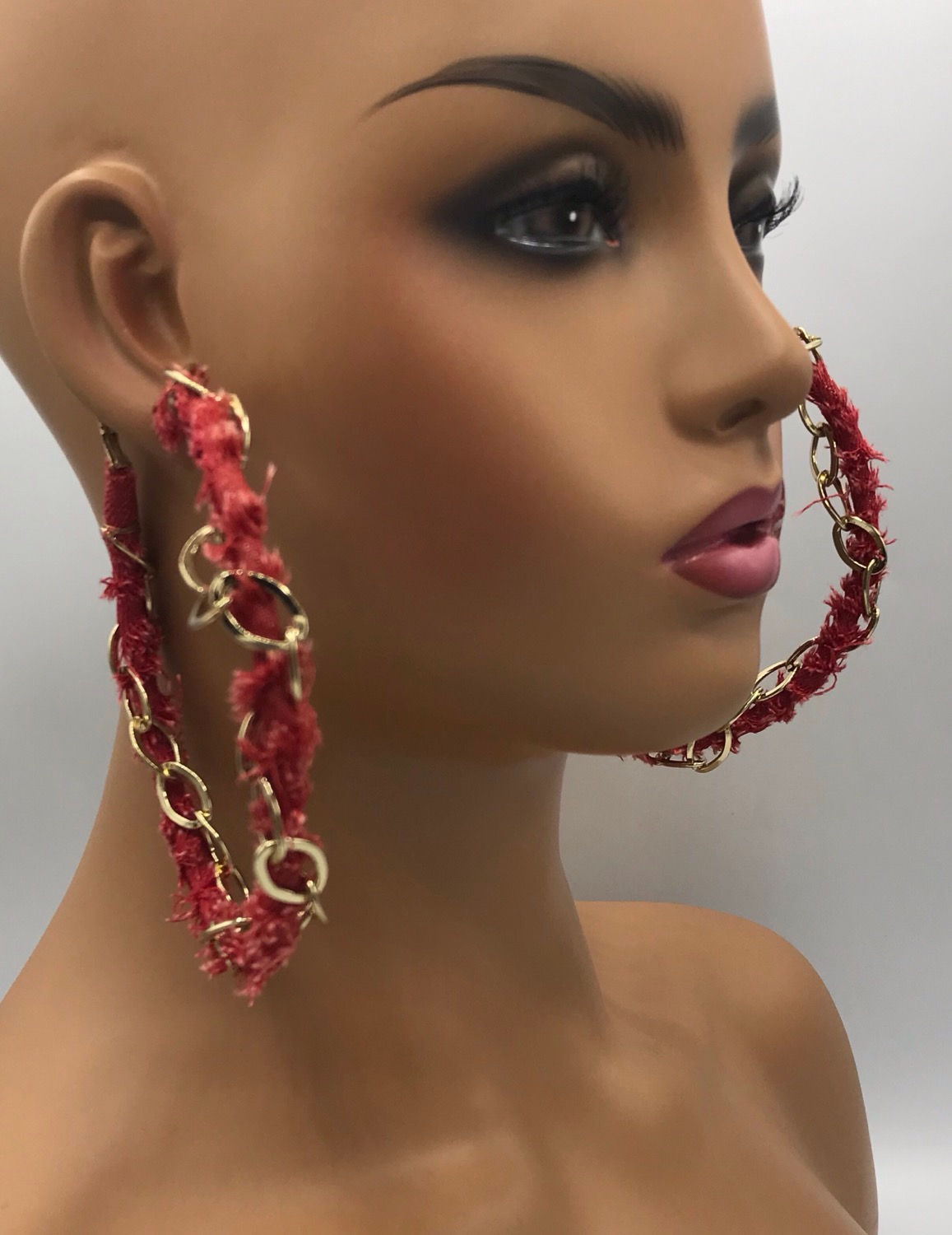 "Dani Leigh" Denim Hoops (Red)