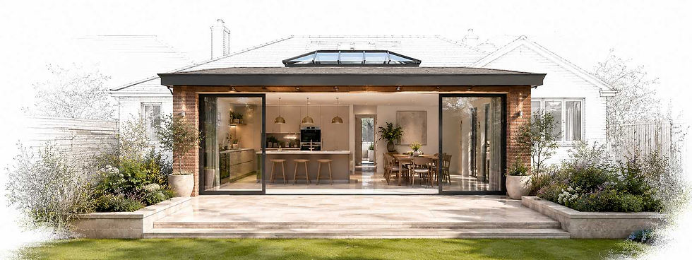 Kitchen-diner extension with glazed doors leading to the garden