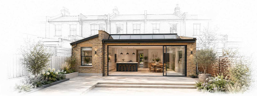 House extension with large glazed doors opening onto a garden