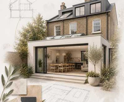 Kitchen-diner extension with glazed doors leading to the garden