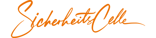 SicherheitsCelle weisser Hintergrund, orange Schift
