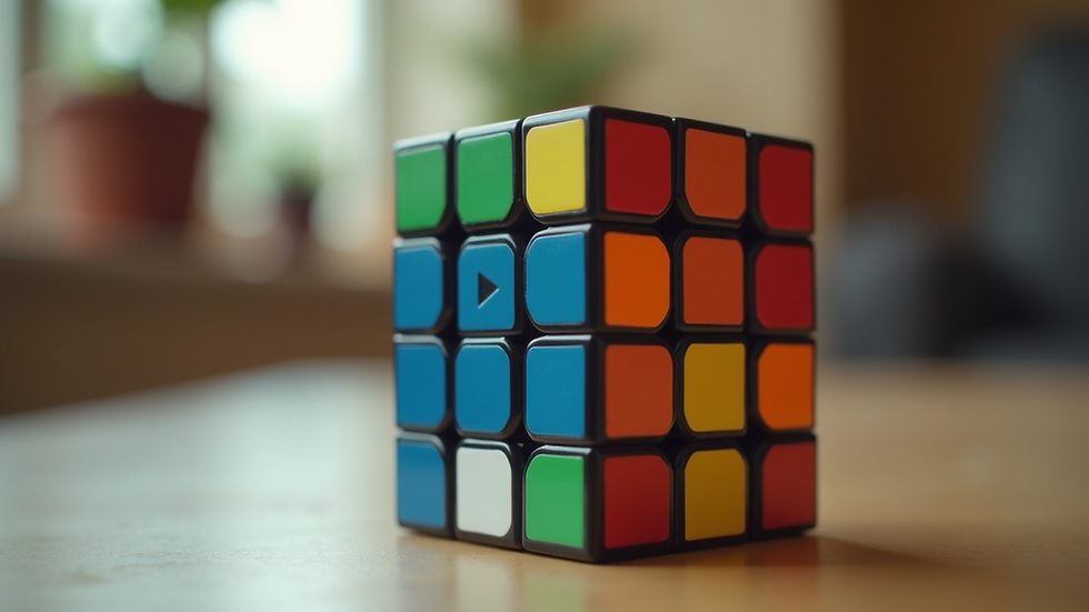 Close-up view of a Rubik's Cube with vibrant colors