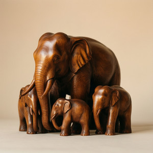 Lao Elephant Family Sculpture