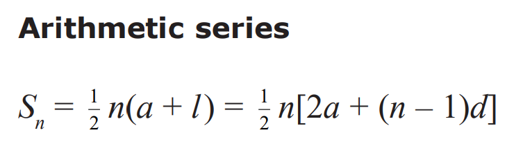 An image showing the formula on the sum of an arithmetic series.