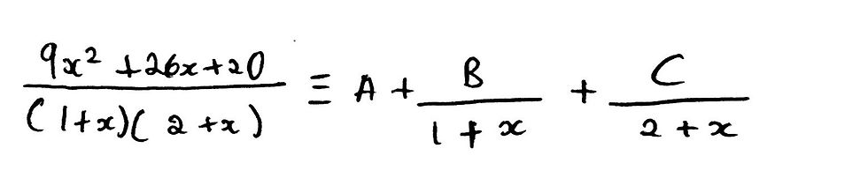 Expressing the fraction as partial fractions.