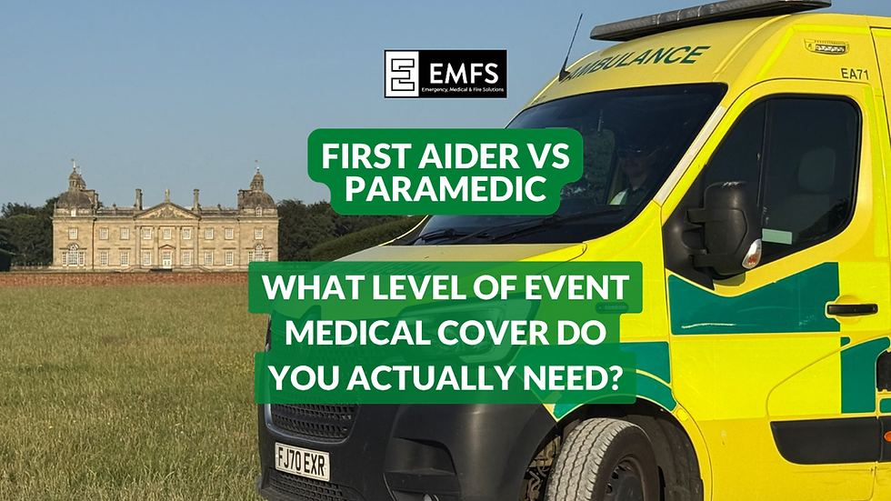 Event medical paramedic team, ambulance, fire appliances and firefighters providing cover