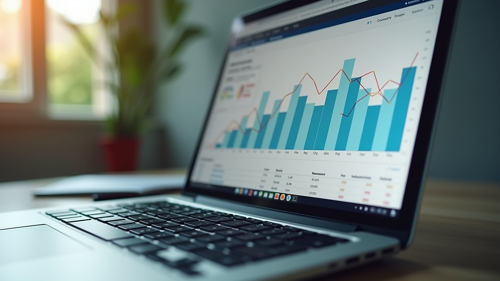 Close-up view of a laptop screen showing marketing analytics dashboard