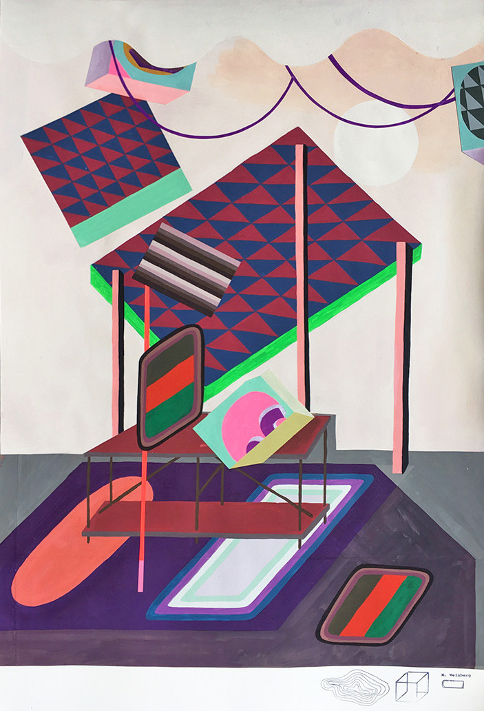 ‘Dining Table Democracy’, 2017, gouache and rubber stamp on paper, 34" x 22"