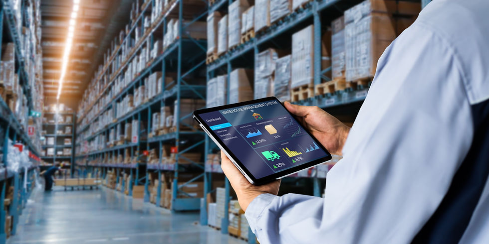 Smart Warehouse,Inventory management system concept.Manager using digital tablet,showing w