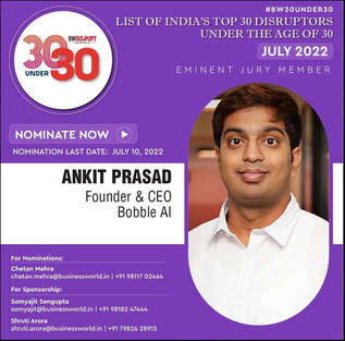 Ankit Prasad on Jury list for Disrupt 30 Under 30 awards