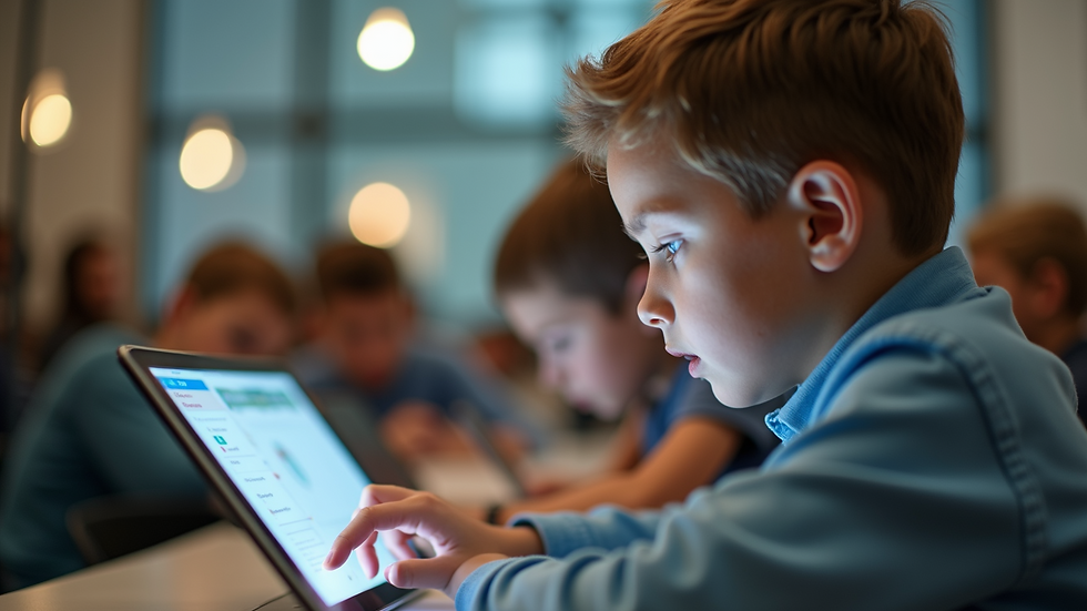 Eye-level view of a student using a tablet for personalized learning