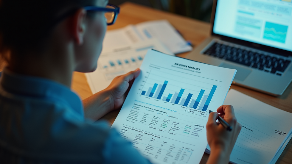 High angle view of a teacher reviewing AI-generated student performance reports