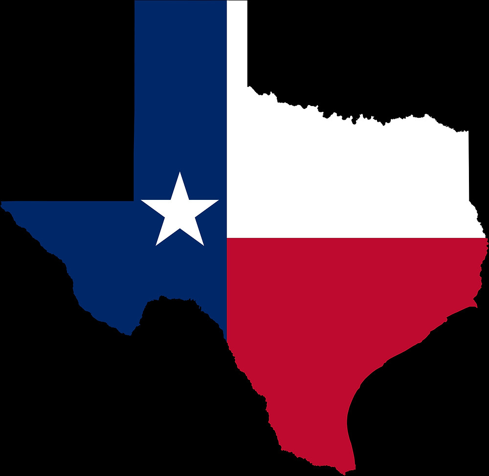 The state of Texas outline colored the same as the Texas flag.