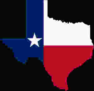 The state of Texas outline colored the same as the Texas flag.