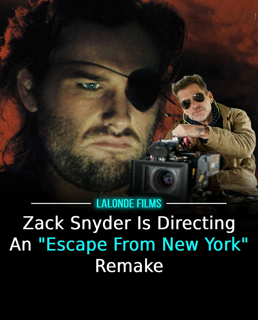 Zack Snyder beside a camera over a masked man's face; poster text reads Zack Snyder Is Directing An Escape From New York Remake