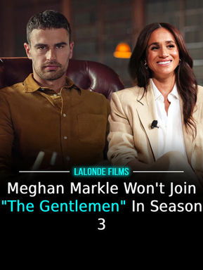 Smiling woman and serious man sit in a dim studio beside headline about Meghan Markle and The Gentlemen season 3 backlash.