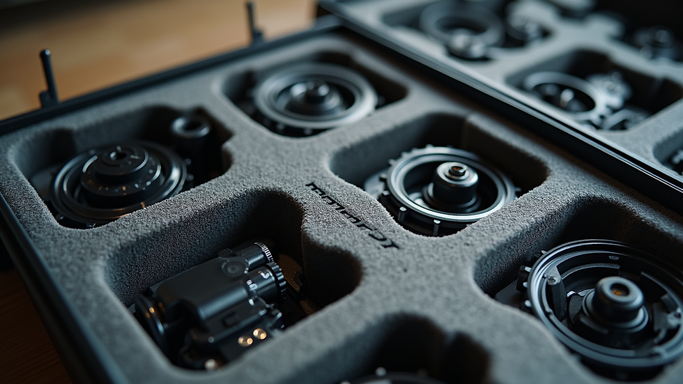 Close-up view of packed bike parts in protective cases