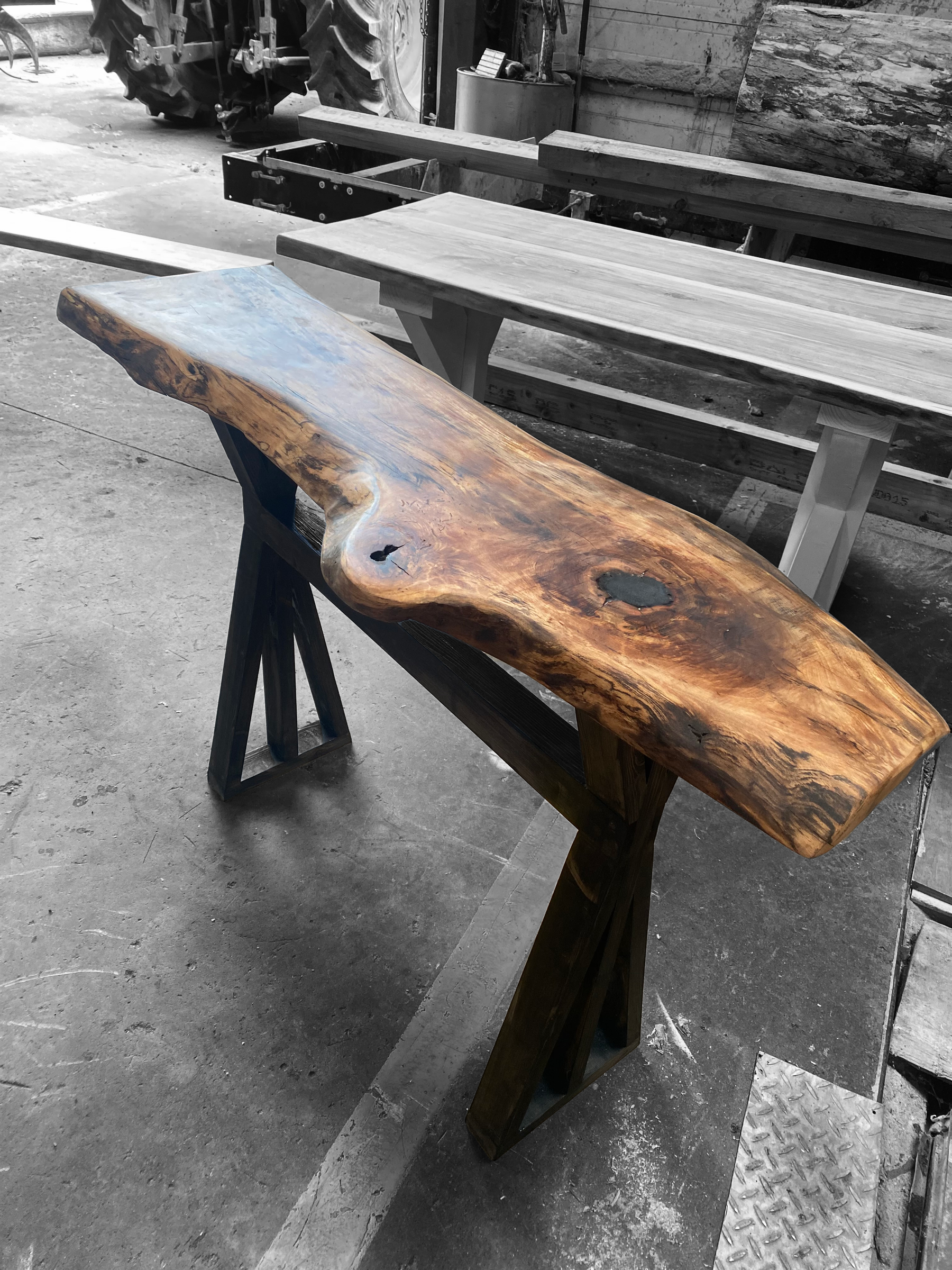  Bespoke beech resin hall table